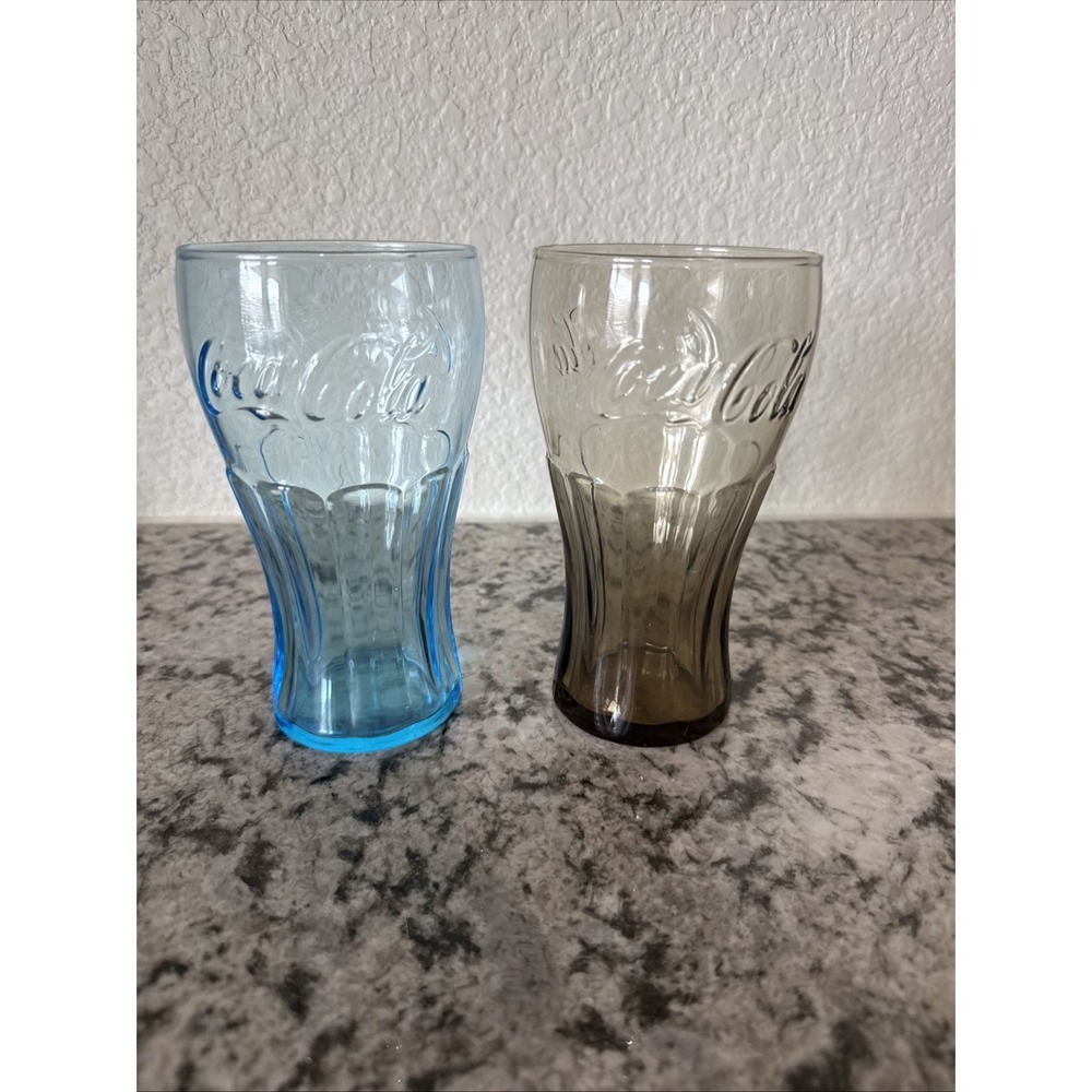 Vintage Colt Blue & Black Coca Cola Glass 16oz Bell Shaped Set Of 2